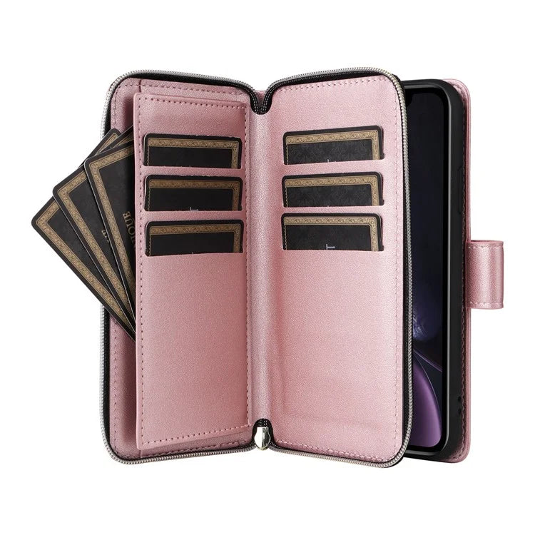 For iPhone XR Case Zipper Wallet Rhombus Leather Crossbody Phone Cover
