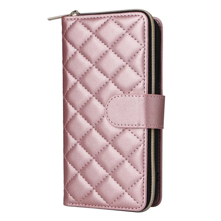 For iPhone XR Case Zipper Wallet Rhombus Leather Crossbody Phone Cover