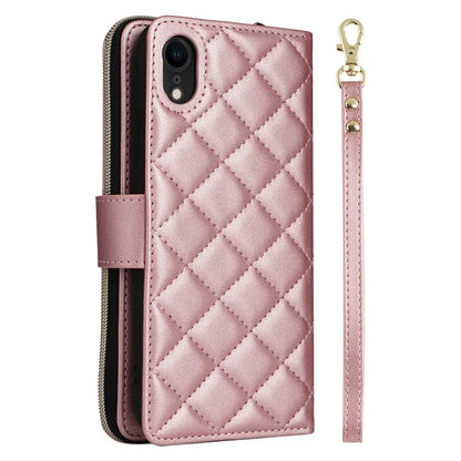 For iPhone XR Case Zipper Wallet Rhombus Leather Crossbody Phone Cover
