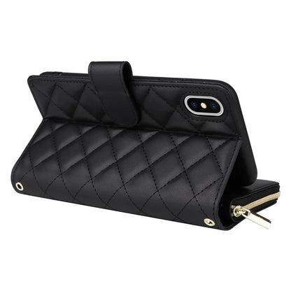 For iPhone X / XS Case Crossbody Leather Phone Cover Rhombus Grid Pattern