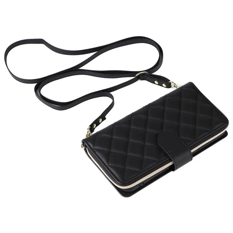 For iPhone X / XS Case Crossbody Leather Phone Cover Rhombus Grid Pattern