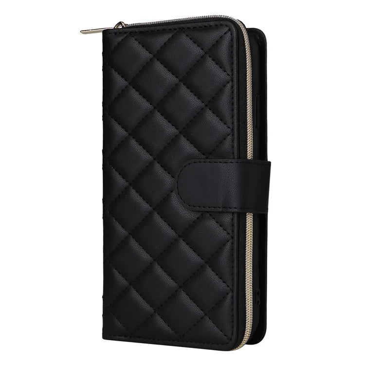 For iPhone X / XS Case Crossbody Leather Phone Cover Rhombus Grid Pattern