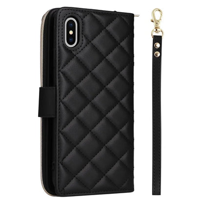 For iPhone X / XS Case Crossbody Leather Phone Cover Rhombus Grid Pattern