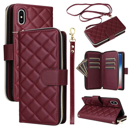 For iPhone X / XS Case Crossbody Leather Phone Cover Rhombus Grid Pattern