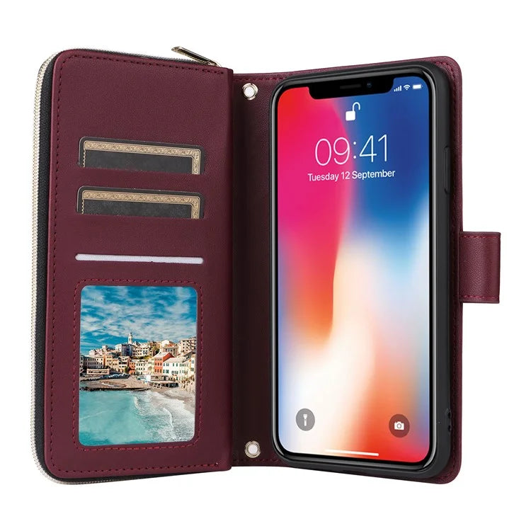 For iPhone X / XS Case Crossbody Leather Phone Cover Rhombus Grid Pattern