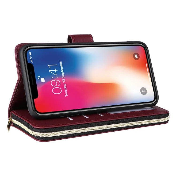 For iPhone X / XS Case Crossbody Leather Phone Cover Rhombus Grid Pattern