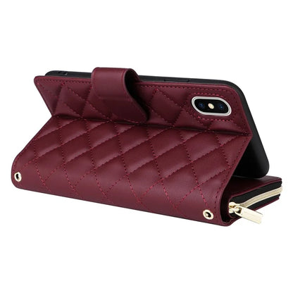 For iPhone X / XS Case Crossbody Leather Phone Cover Rhombus Grid Pattern
