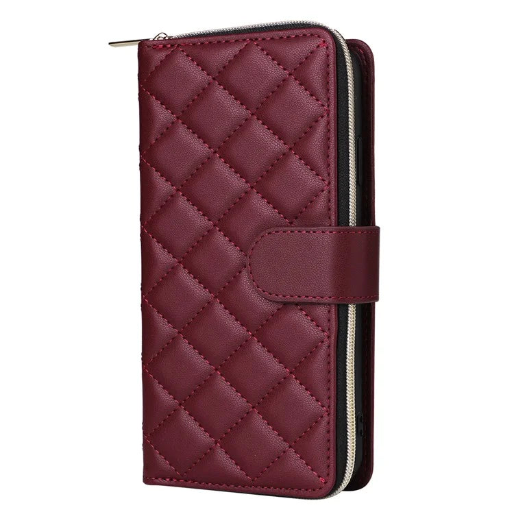 For iPhone X / XS Case Crossbody Leather Phone Cover Rhombus Grid Pattern