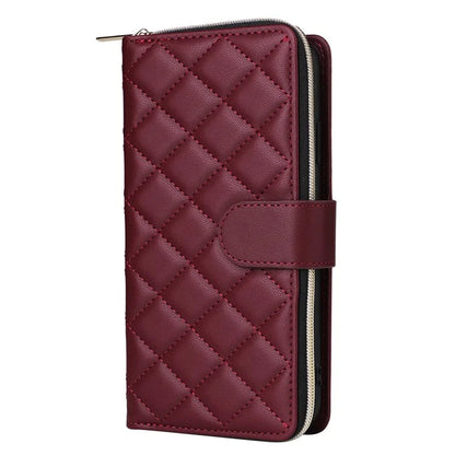 For iPhone X / XS Case Crossbody Leather Phone Cover Rhombus Grid Pattern