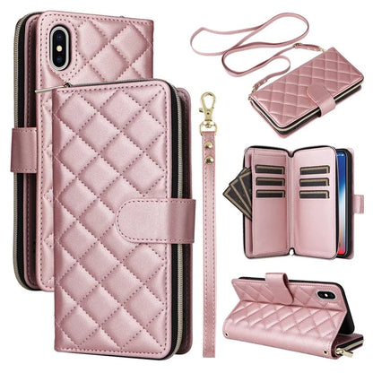 For iPhone X / XS Case Crossbody Leather Phone Cover Rhombus Grid Pattern