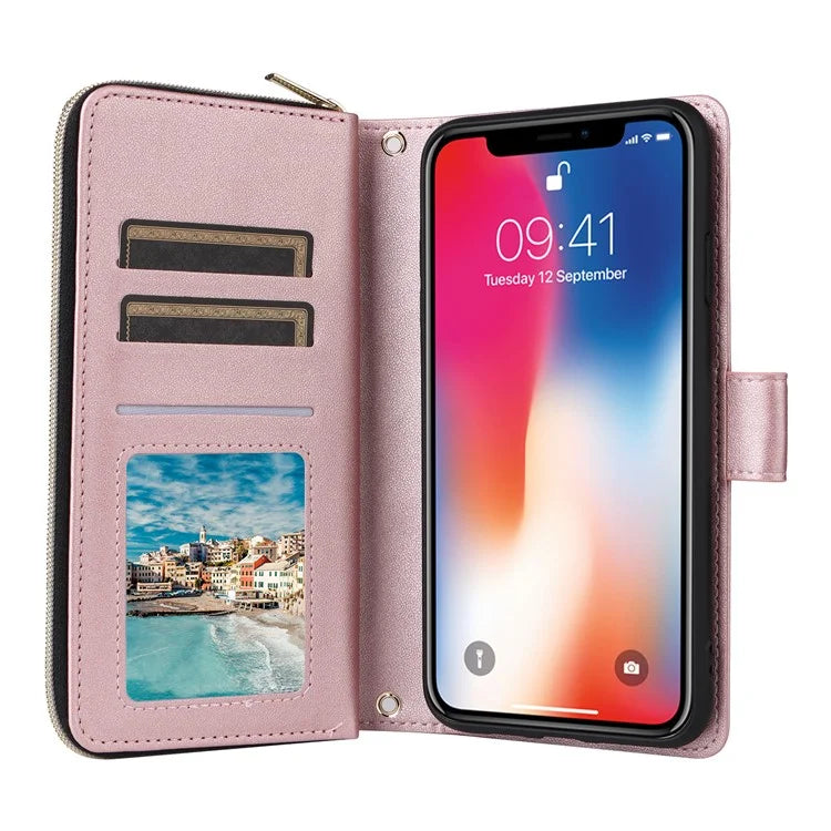 For iPhone X / XS Case Crossbody Leather Phone Cover Rhombus Grid Pattern