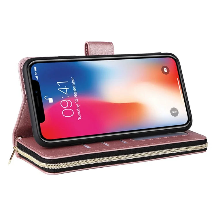 For iPhone X / XS Case Crossbody Leather Phone Cover Rhombus Grid Pattern