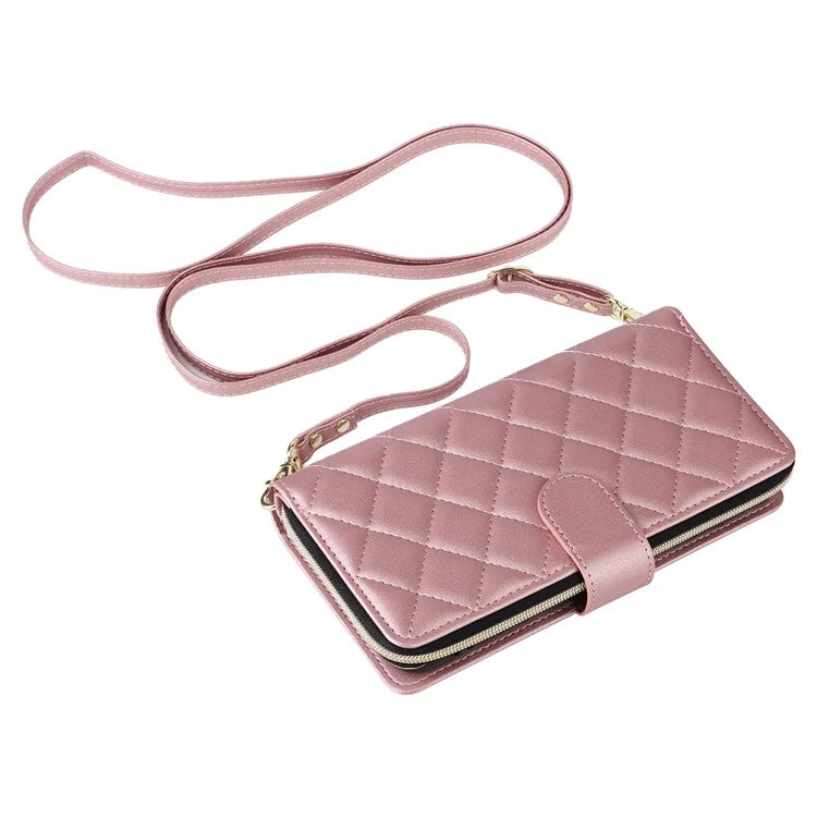 For iPhone X / XS Case Crossbody Leather Phone Cover Rhombus Grid Pattern