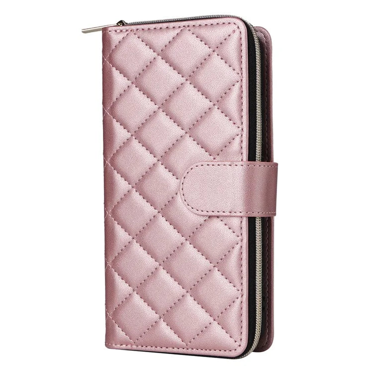 For iPhone X / XS Case Crossbody Leather Phone Cover Rhombus Grid Pattern