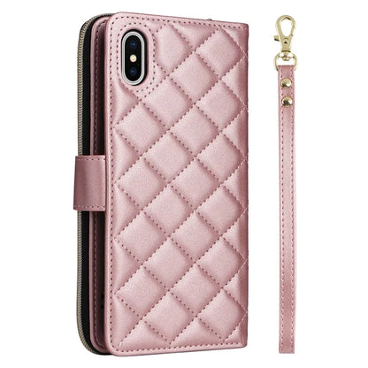 For iPhone X / XS Case Crossbody Leather Phone Cover Rhombus Grid Pattern