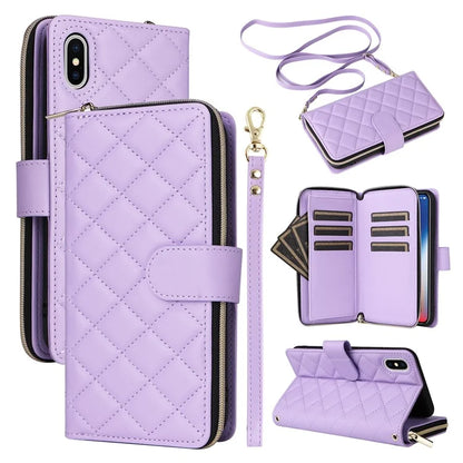 For iPhone X / XS Case Crossbody Leather Phone Cover Rhombus Grid Pattern