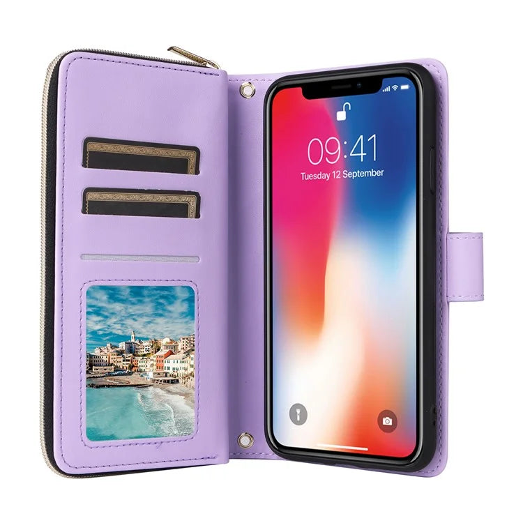 For iPhone X / XS Case Crossbody Leather Phone Cover Rhombus Grid Pattern