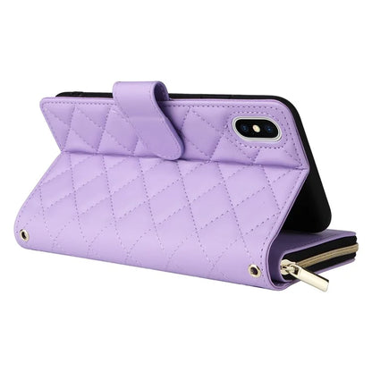 For iPhone X / XS Case Crossbody Leather Phone Cover Rhombus Grid Pattern