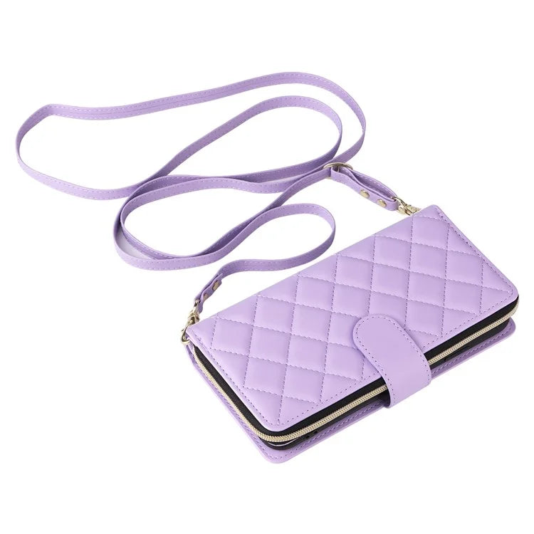 For iPhone X / XS Case Crossbody Leather Phone Cover Rhombus Grid Pattern