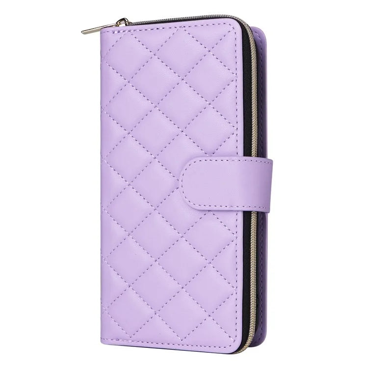 For iPhone X / XS Case Crossbody Leather Phone Cover Rhombus Grid Pattern