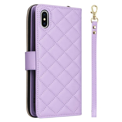 For iPhone X / XS Case Crossbody Leather Phone Cover Rhombus Grid Pattern