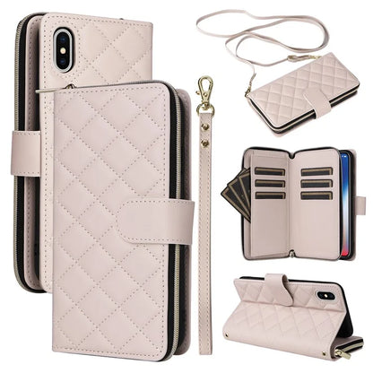 For iPhone X / XS Case Crossbody Leather Phone Cover Rhombus Grid Pattern