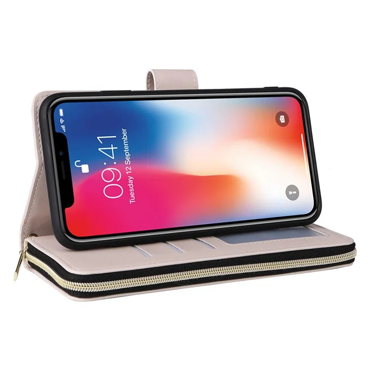 For iPhone X / XS Case Crossbody Leather Phone Cover Rhombus Grid Pattern