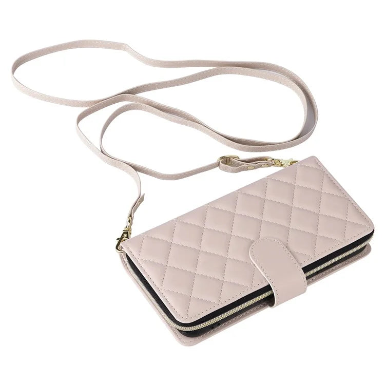 For iPhone X / XS Case Crossbody Leather Phone Cover Rhombus Grid Pattern