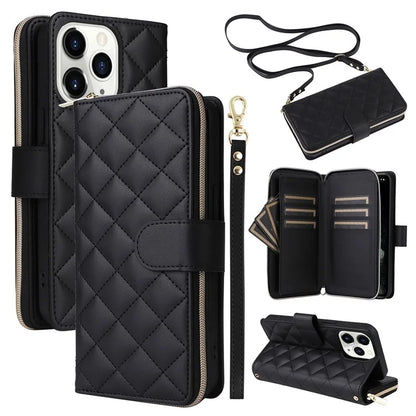 For iPhone 11 Pro Case Rhombus PU Leather Flip Phone Cover Zipper Wallet
