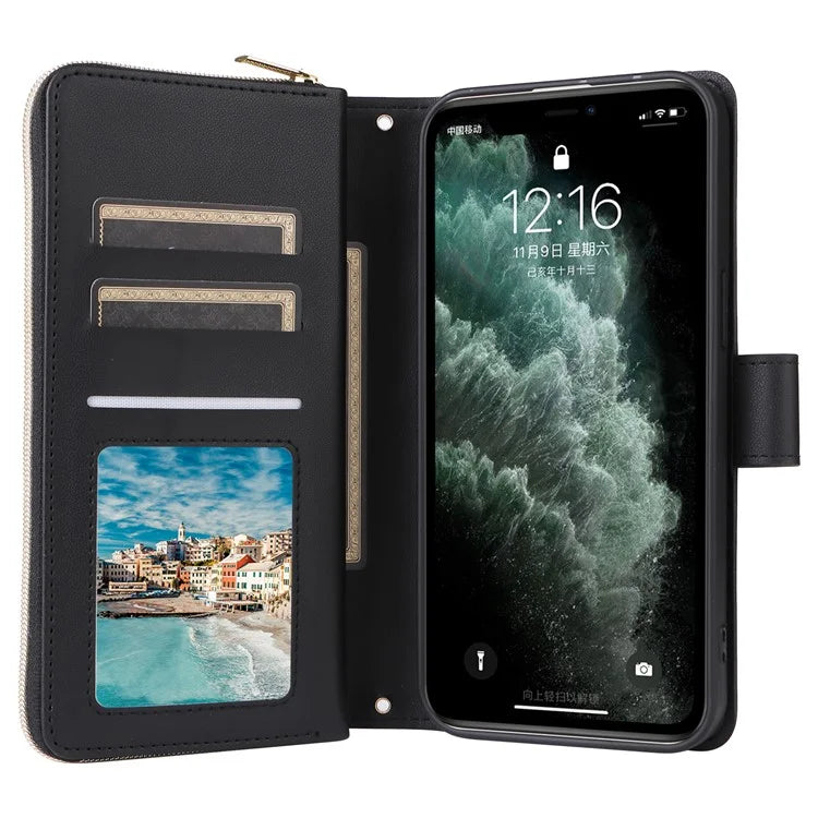 For iPhone 11 Pro Case Rhombus PU Leather Flip Phone Cover Zipper Wallet