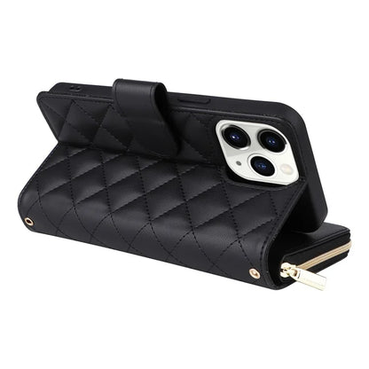 For iPhone 11 Pro Case Rhombus PU Leather Flip Phone Cover Zipper Wallet