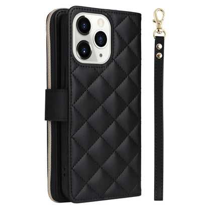 For iPhone 11 Pro Case Rhombus PU Leather Flip Phone Cover Zipper Wallet
