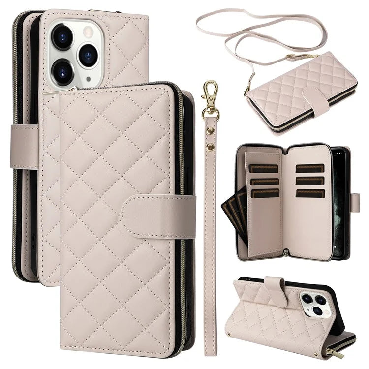For iPhone 11 Pro Case Rhombus PU Leather Flip Phone Cover Zipper Wallet