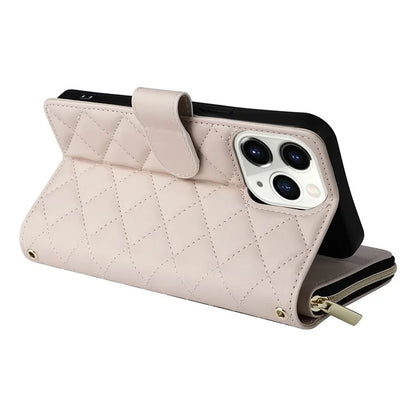 For iPhone 11 Pro Case Rhombus PU Leather Flip Phone Cover Zipper Wallet