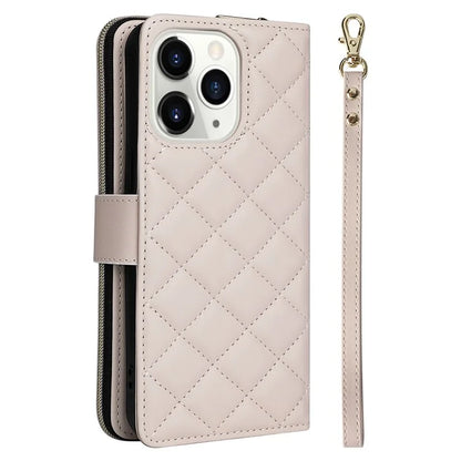For iPhone 11 Pro Case Rhombus PU Leather Flip Phone Cover Zipper Wallet