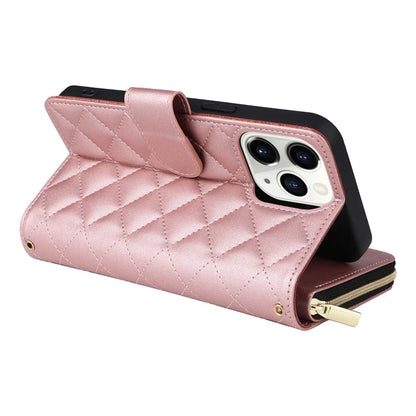 For iPhone 11 Pro Case Rhombus PU Leather Flip Phone Cover Zipper Wallet