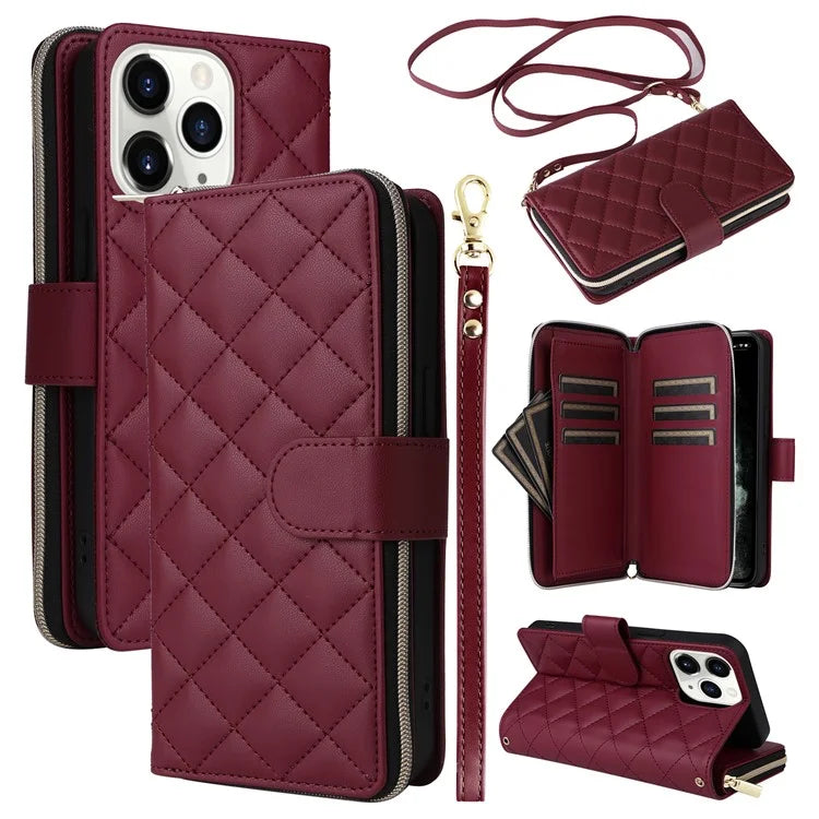 For iPhone 11 Pro Case Rhombus PU Leather Flip Phone Cover Zipper Wallet
