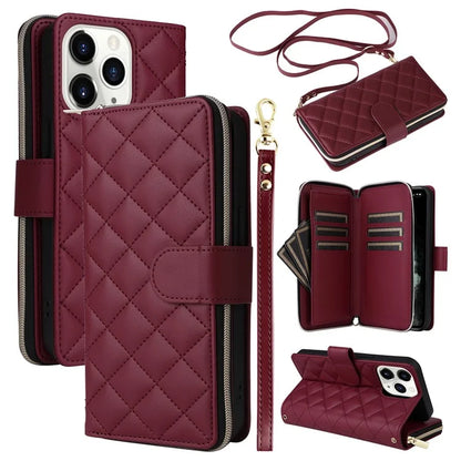 For iPhone 11 Pro Case Rhombus PU Leather Flip Phone Cover Zipper Wallet