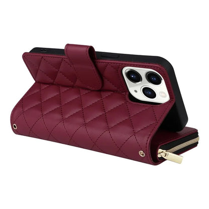 For iPhone 11 Pro Case Rhombus PU Leather Flip Phone Cover Zipper Wallet
