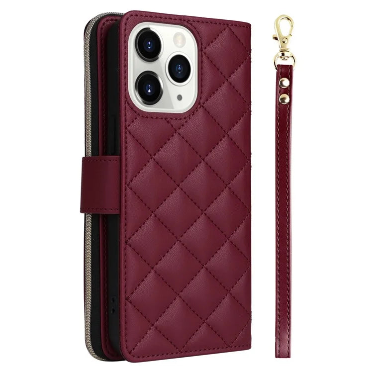 For iPhone 11 Pro Case Rhombus PU Leather Flip Phone Cover Zipper Wallet