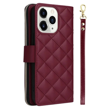 For iPhone 11 Pro Case Rhombus PU Leather Flip Phone Cover Zipper Wallet