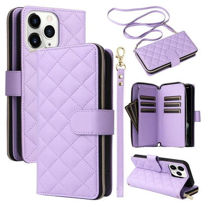 For iPhone 11 Pro Case Rhombus PU Leather Flip Phone Cover Zipper Wallet