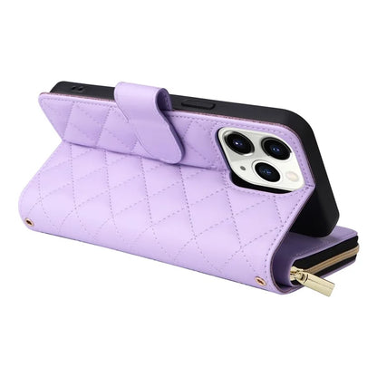 For iPhone 11 Pro Case Rhombus PU Leather Flip Phone Cover Zipper Wallet
