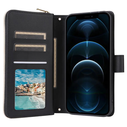 For iPhone 12 Pro Max Wallet Case Rhombus Grid Leather Phone Cover with Short / Long Straps