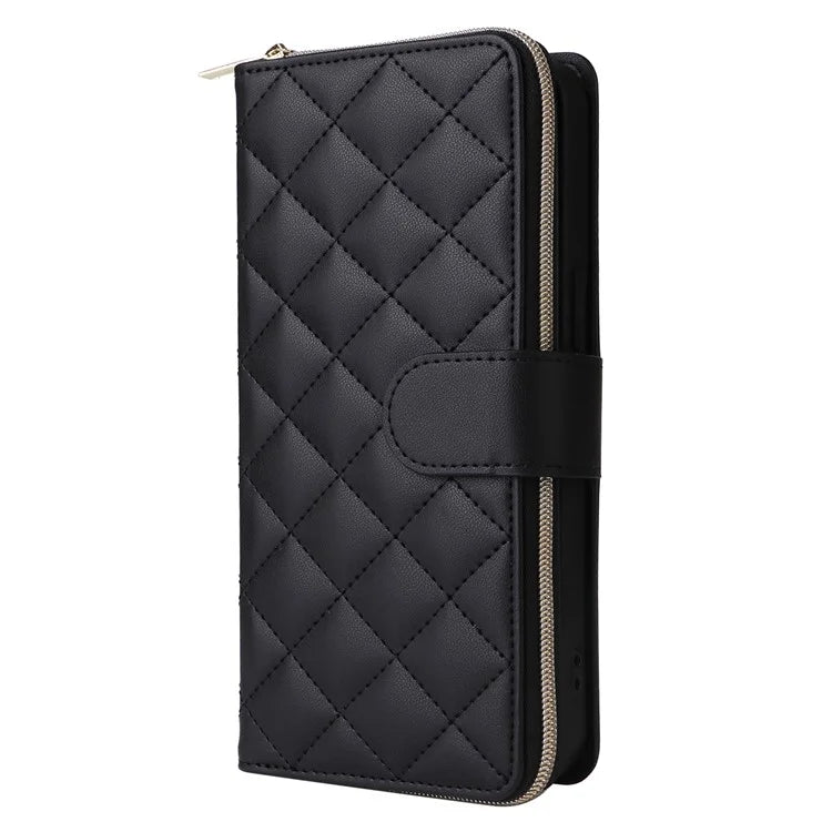 For iPhone 12 Pro Max Wallet Case Rhombus Grid Leather Phone Cover with Short / Long Straps
