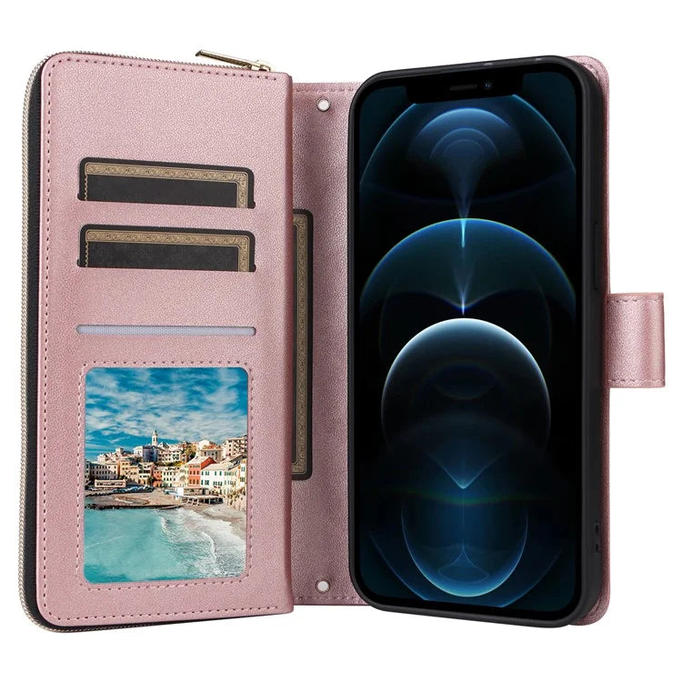 For iPhone 12 Pro Max Wallet Case Rhombus Grid Leather Phone Cover with Short / Long Straps