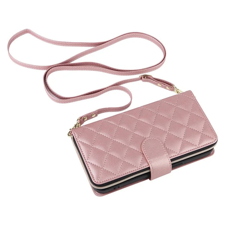 For iPhone 12 Pro Max Wallet Case Rhombus Grid Leather Phone Cover with Short / Long Straps