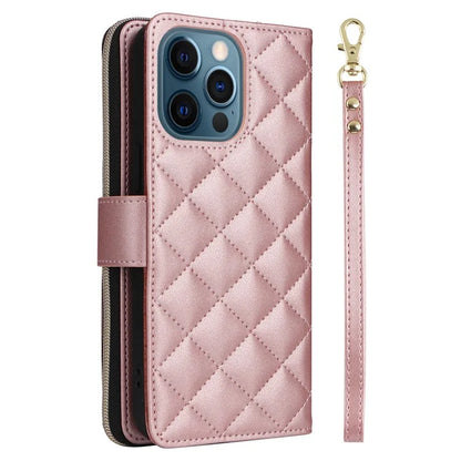 For iPhone 12 Pro Max Wallet Case Rhombus Grid Leather Phone Cover with Short / Long Straps