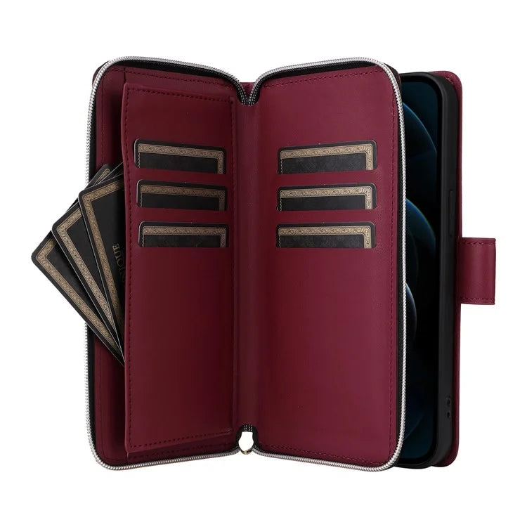 For iPhone 12 Pro Max Wallet Case Rhombus Grid Leather Phone Cover with Short / Long Straps