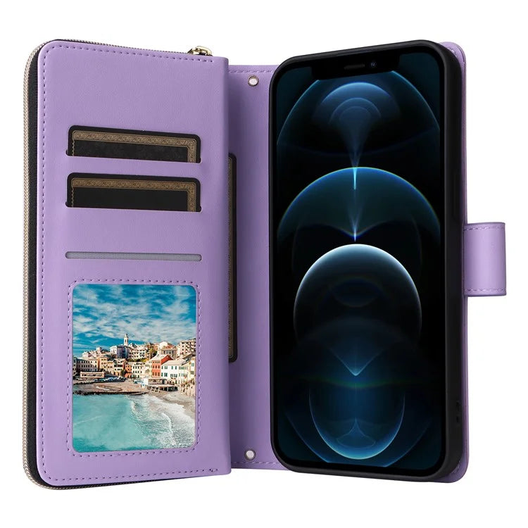 For iPhone 12 Pro Max Wallet Case Rhombus Grid Leather Phone Cover with Short / Long Straps